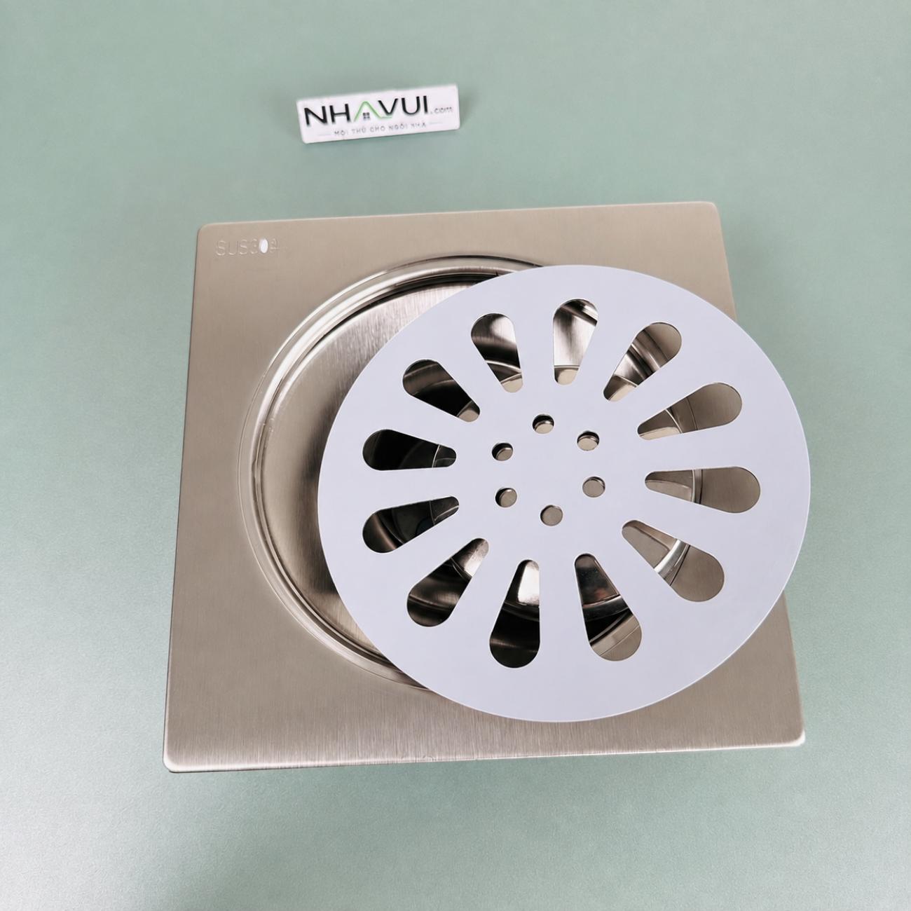 Phễu Thoát Sàn Inox 304 Bình Minh – 12x12, 15x15, 20x20cm - cỡ thoát Ø60, Ø90mm